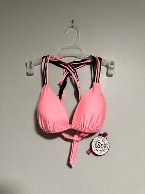 SO Pink Ruched Bikini Top with Dark Pink Accent Tag